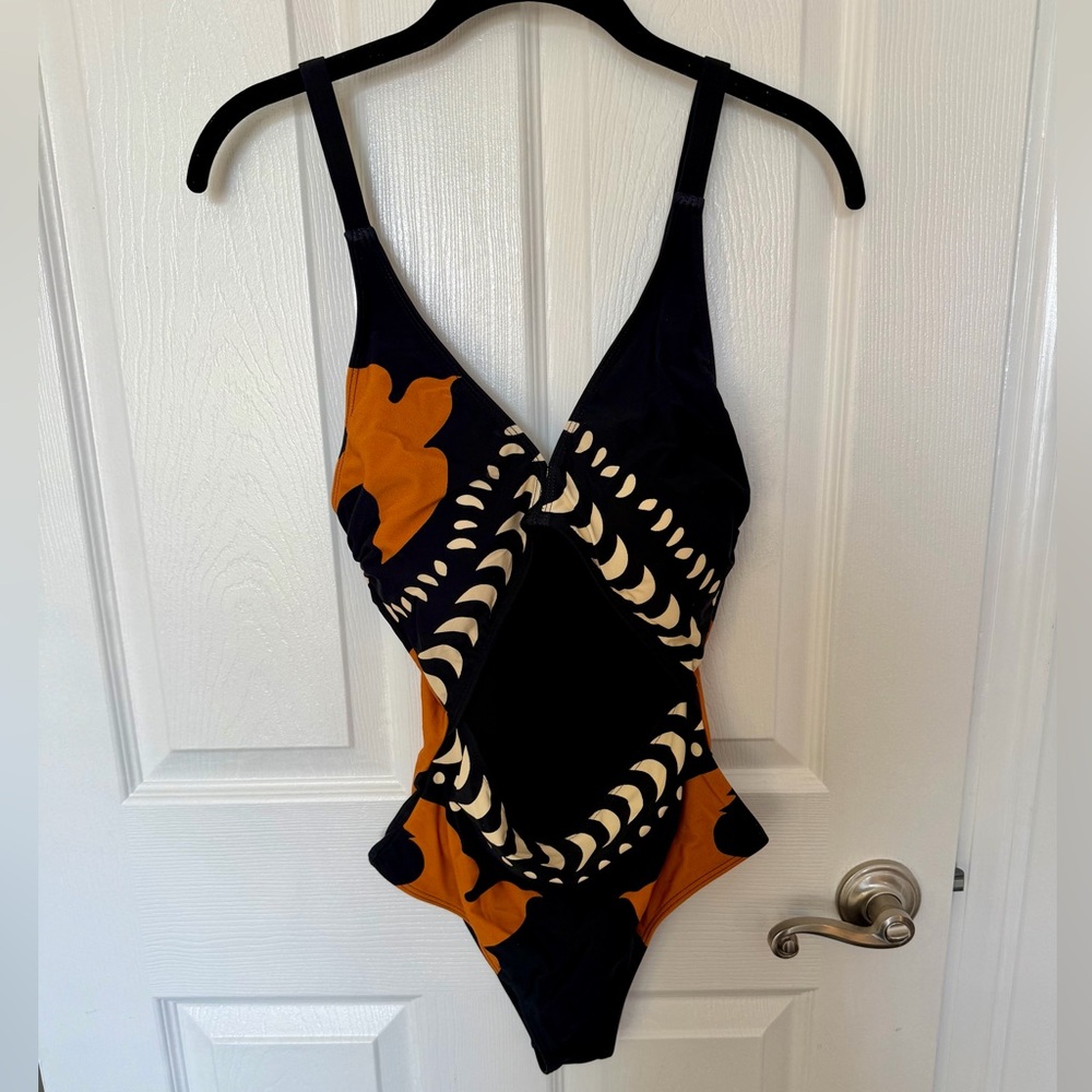 Commense Black, Rust & Cream Twist One-Piece Swimsuit
